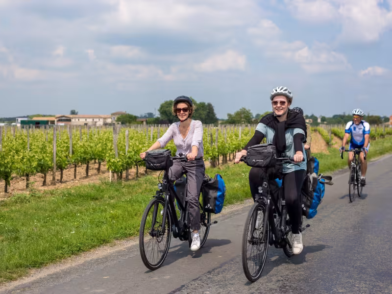 Cyclistes dans le vignoble libournais
