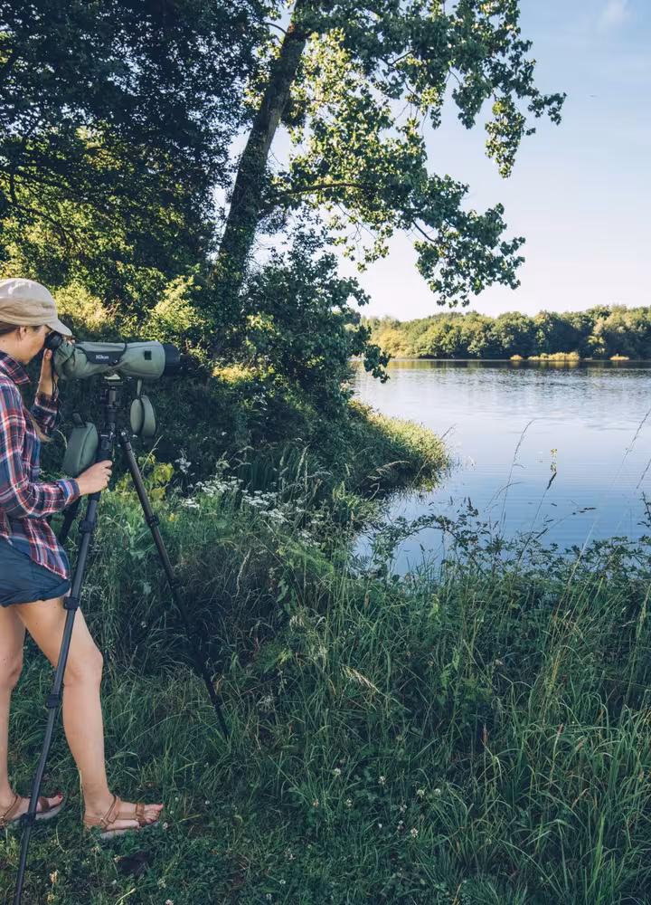 Randonneuse au bord d'un lac de Haute Charente